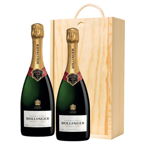 Bollinger Brut Special Cuvee Champagne 75cl Double Pine Wooden Gift Boxed (2x75cl)